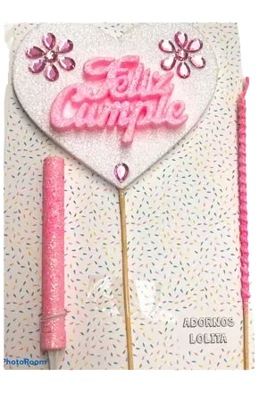 blister feliz cumple con corazon (mrg) blanco con rosa