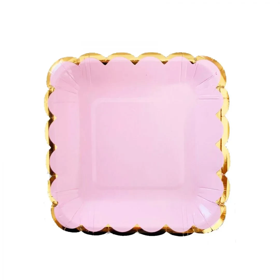 plato cuadrado onda lila pastel (gold)