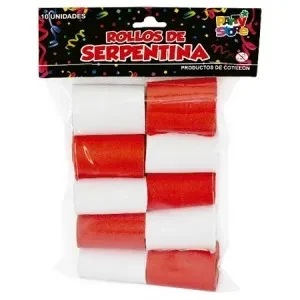 rollo serpentina rojo y blanco - bolsa x 10 (rr)