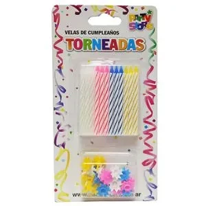 velas torneadas c/12 bases 4 colores - blister x 24 u (rr)