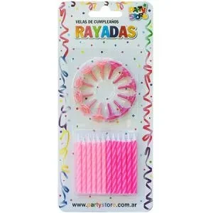 velas rayadas colores nena c/12 bases - blister x 24 u (rr)