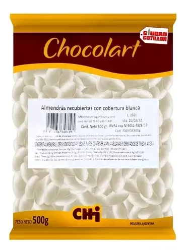 almendras cobertura blanca x 500grs - chocolart (plat)