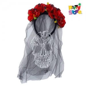 vincha con velo y flores *catrina* (rr)