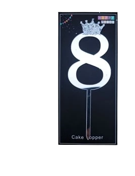 cake topper con coronita 11cm plata numero 8 x 10 u - y340-045 (lowcost)