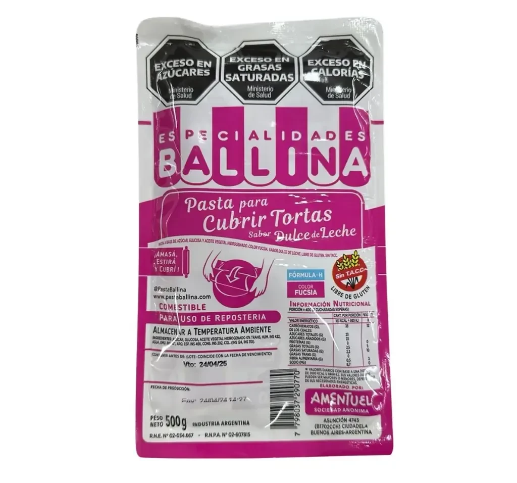 pasta p/cubrir tortas 500grs color fucsia -ballina (plat)