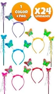 set vincha y varita mariposa pack x 24u colores surtidos (1 color x paq) - f02 (low-def)