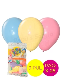 globos latex 9 pul surtidos pastel partytime 58883 paq x 25 (pser-def)