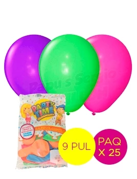 globos latex std 9 pul surtido fluo partytime 55530 paq x 25 (pser-def)