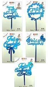 cake topper acrilico x 12u feliz cumpleanos modelos surtidos azul (1 mod x paq) - y340-092n (low-def) 