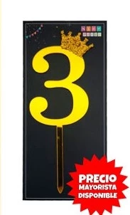 cake topper con coronita 11cm dorado numero 3 x 10 u - y1440-29 (low-def)