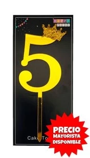 cake topper con coronita 11cm dorado numero 5 x 10 u - y340-046a (low-def)