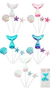 nuevo cake topper cola de sirena ostra y estrella 4pcs colores surtidos x 12 blister - 0772-5 (low-def)