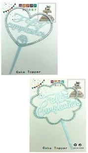 cake topper acrilico con strass feliz cumpleanos modelos surtidos celeste pastel x unidad