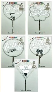 cake topper acrilico con strass feliz cumpleanos modelos surtidos plata