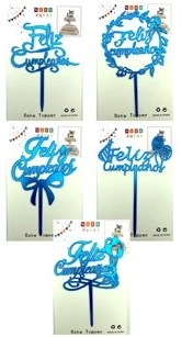 cake topper acrilico x 12u feliz cumpleanos modelos surtidos azul