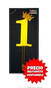 cake topper con coronita 11cm dorado numero 1