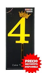 cake topper con coronita 11cm dorado numero 4