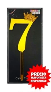 cake topper con coronita 11cm dorado numero 7