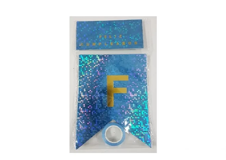 banderin feliz cumpleanos c/brillo glitter stamping (qt-ya) azul