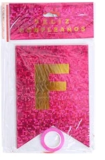 banderin feliz cumpleanos c/brillo glitter stamping (qt-ya) fucsia