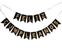 banderin feliz cumpleanos color liso stamping (qt-ya) negro