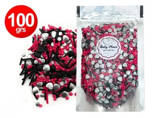 sprinkles decorativos holy place mix fuxia plata negro x100grs (calb)