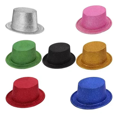 gorro sombrero galera glitter cotillon x12u (qt-ya)