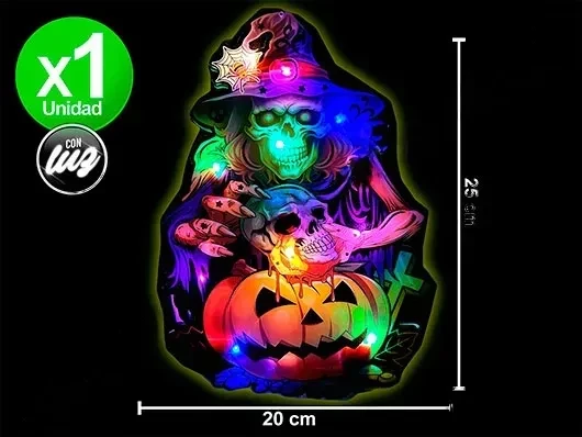 adorno puerta bruja calavera con luz x1 pa0588 ca (calb)