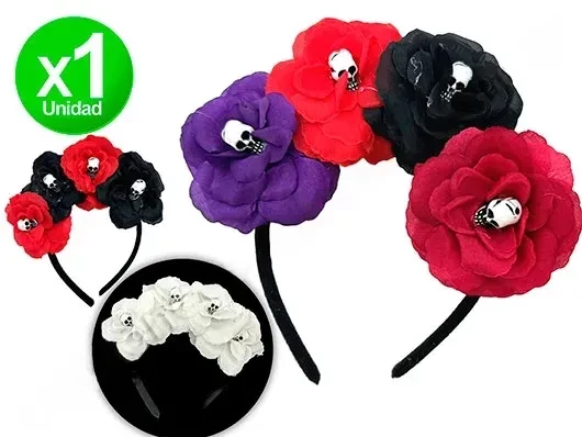 vincha halloween flores con calavera x1 fj353 (calb)