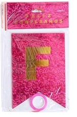 banderin feliz cumpleanos c/brillo glitter stamping (qt-ya) fucsia (pk-def)