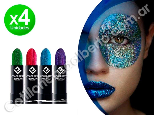 maquillaje artistico en barra labial glitter x 4 multicolor pintafan 748-003 (calb-def)