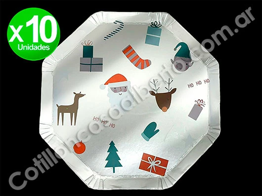 plato navideno decorado ho-ho-ho plateado x10 u22-382a (calb-def)