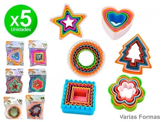 cortante plastico varias formas (corazon-flor-estrella-cuadrado-redondo-arbol) x5 (calb)