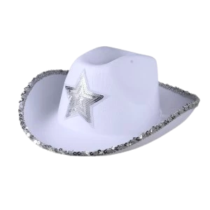 sombrero sheriff blanco estrella plateada (rr)