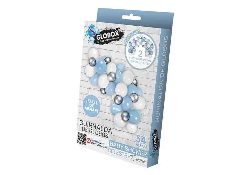 guirnalda de globos baby shoer celeste +chrome (54 piezas) (dilax)