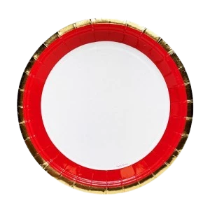 plato de polipapel 17cm borde rojo y dorado x 6 un (rr)