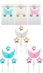 cake topper alas de angel 3d y estrellas