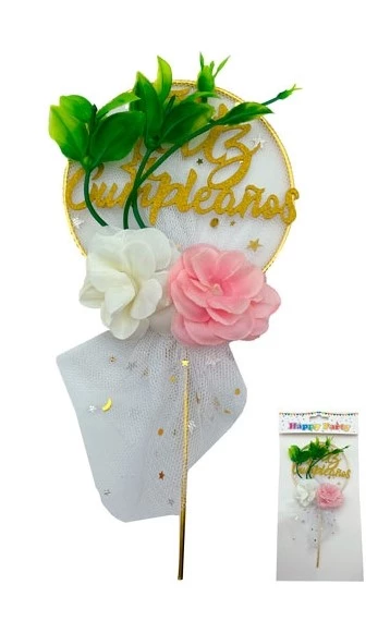 cake topper metal deluxe tropical feliz cumpleanos dorado