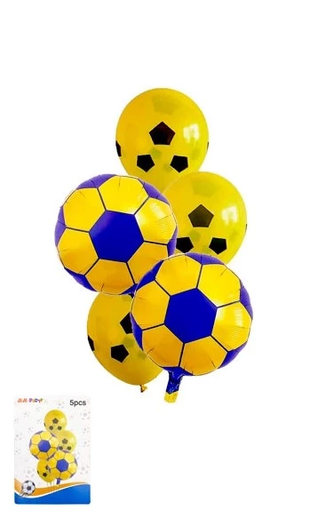 set 5 globos pelota de futbol amarillo/azul