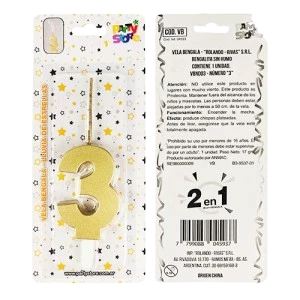 vela bengala numero dorada nº 3 (rr)