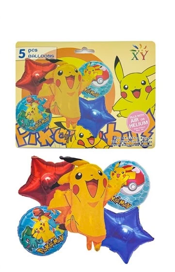 set 5 globos metalizado pokemon pikachu pack x 10 sets - 1183-5 (low-def)
