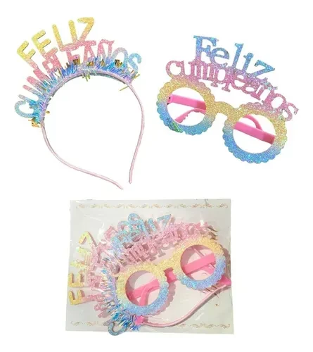vincha lente arcoiris feliz cumple x1u (qt-cho)