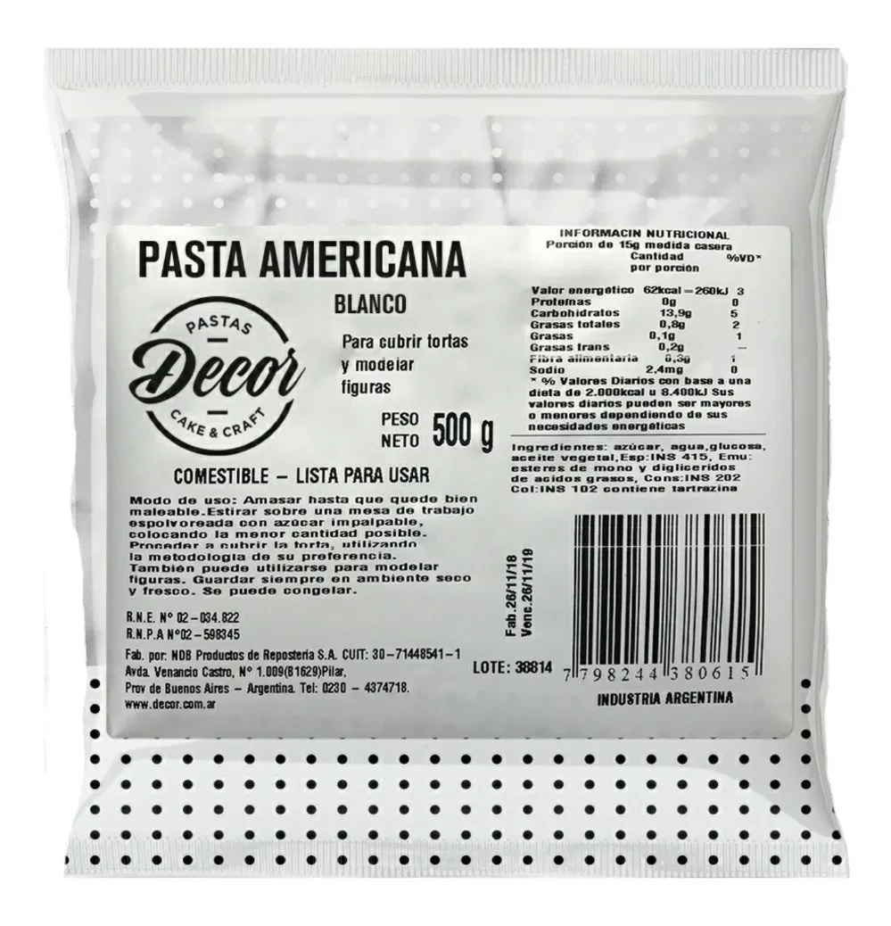 pasta americana blanca x 500grs - decor cake (plat)