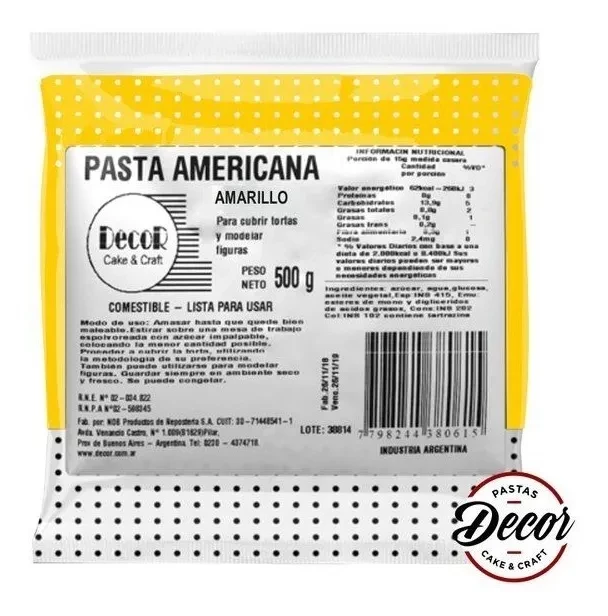 pasta americana amarilla x 500grs - decor cake (plat)