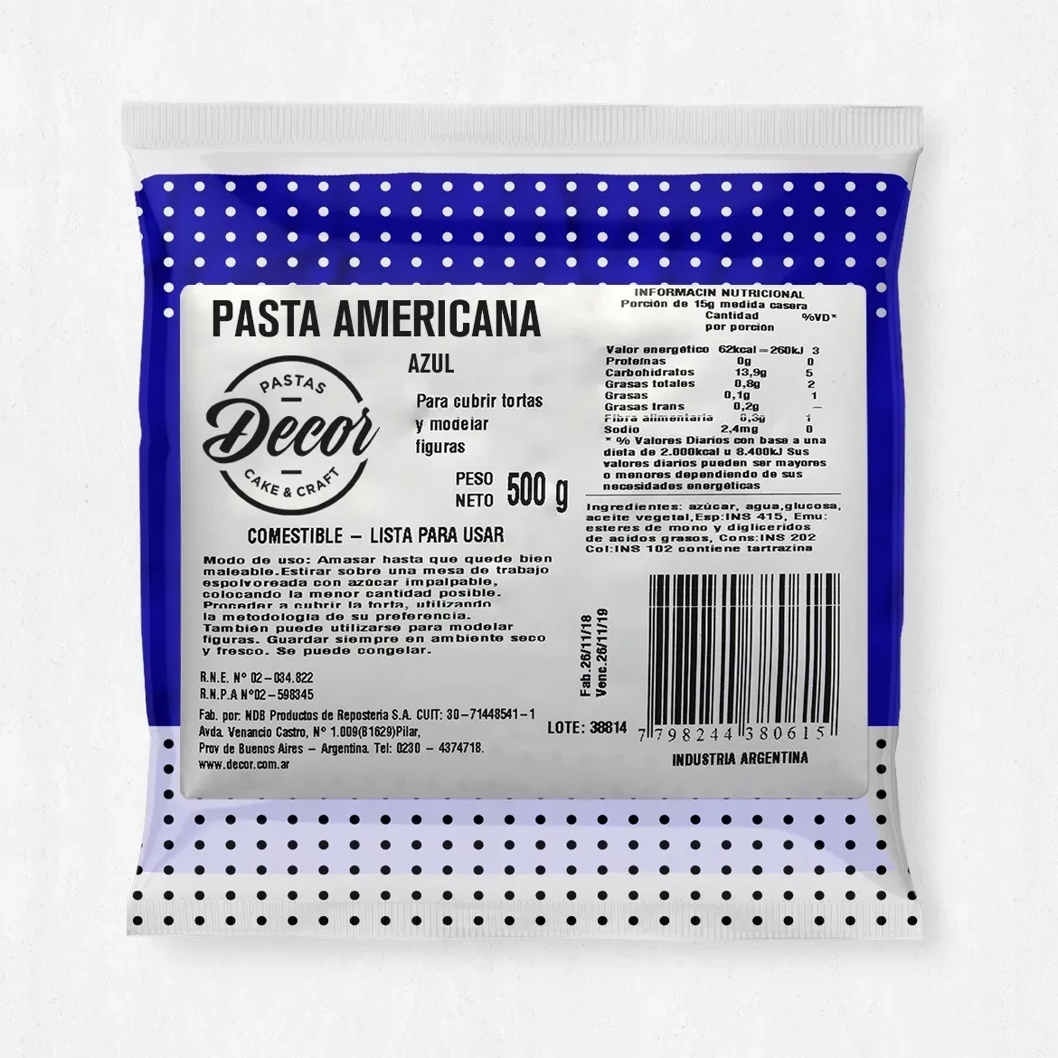 pasta americana azul x 500grs - decor cake (plat)