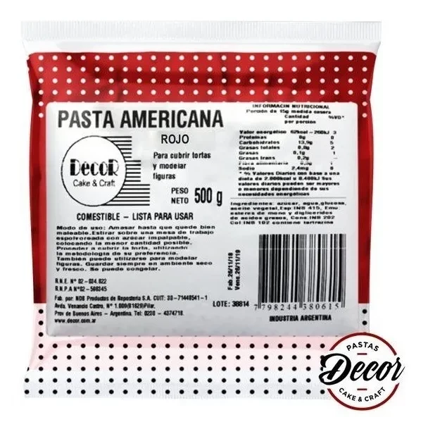 pasta americana roja x 500grs - decor cake (plat)