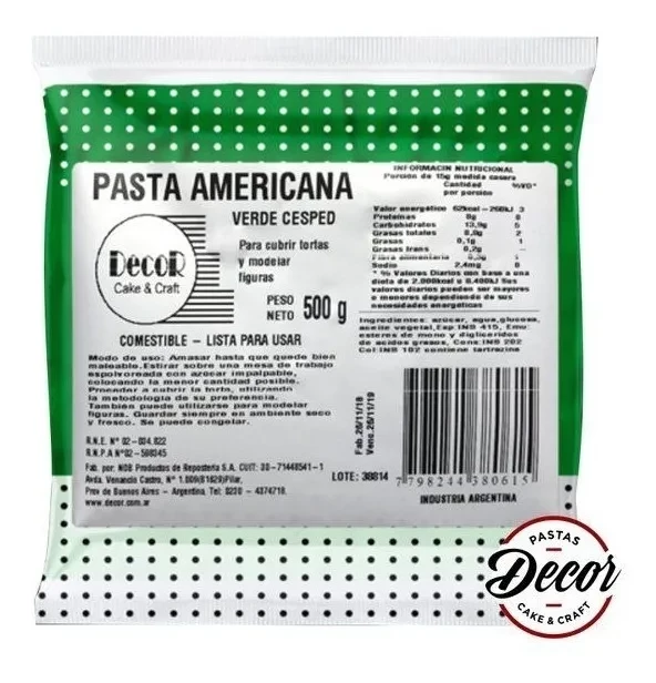 pasta americana verde x 500grs - decor cake (plat)