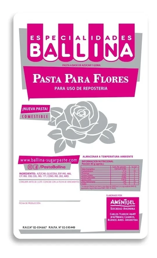 pasta de flores x 500 grs - ballina (plat)