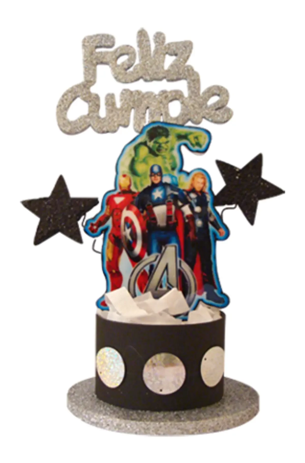 adorno torta tambores figura con feliz cumple grande (mrg) avengers