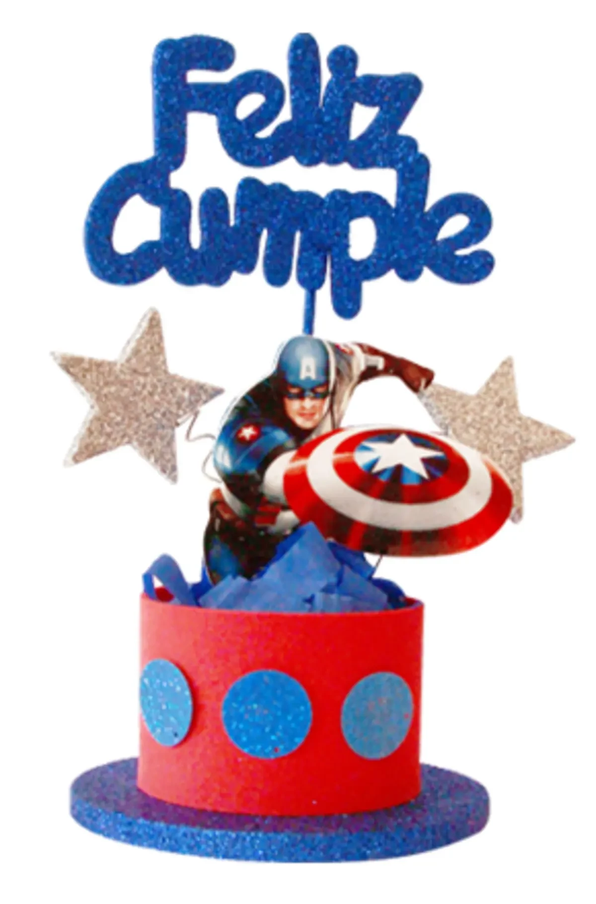 adorno torta tambores figura con feliz cumple grande (mrg) capitan america